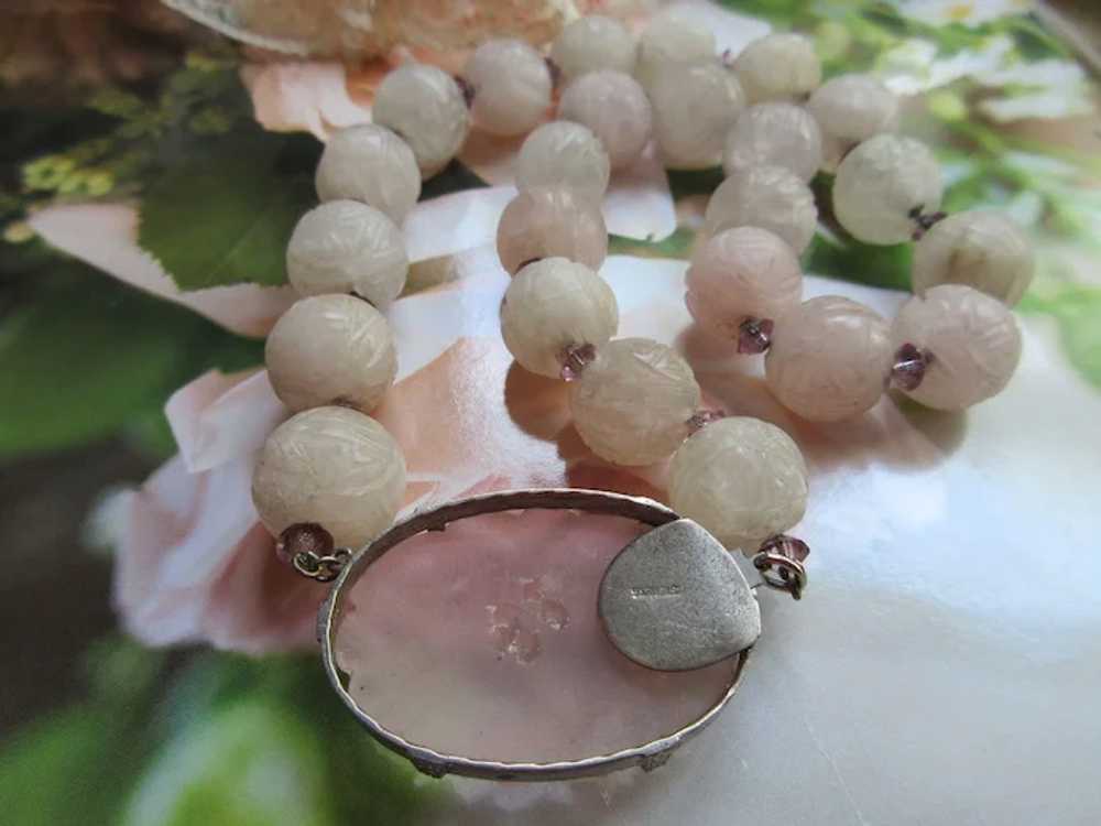 Vintage Deco Carved Rose Quartz Necklace - image 6