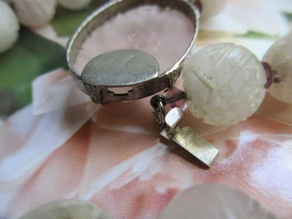 Vintage Deco Carved Rose Quartz Necklace - image 7