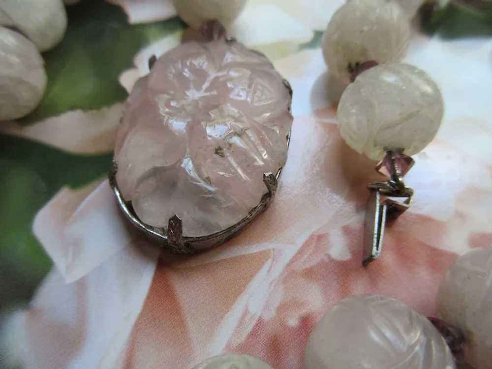 Vintage Deco Carved Rose Quartz Necklace - image 8