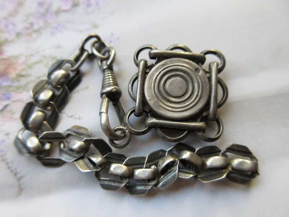 Antique Silver Toned Watch Chain Compass Fob Euro… - image 2