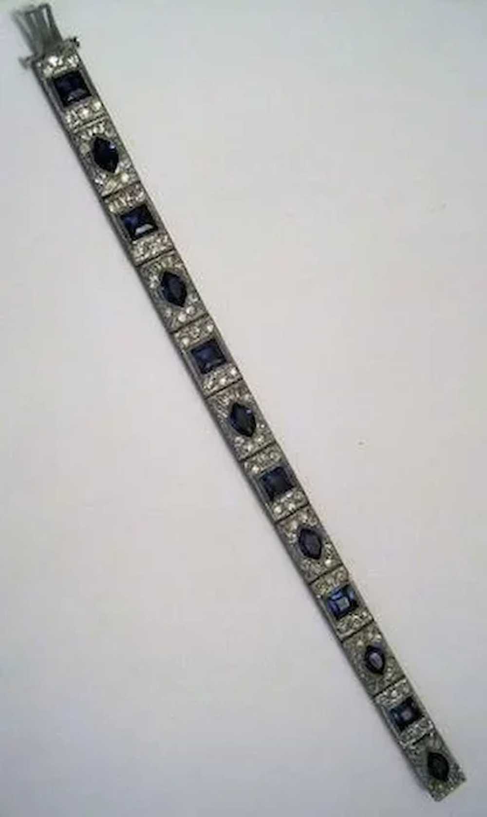 Art Deco Silver w/Blue & Clear Diamantes Bracelet… - image 2