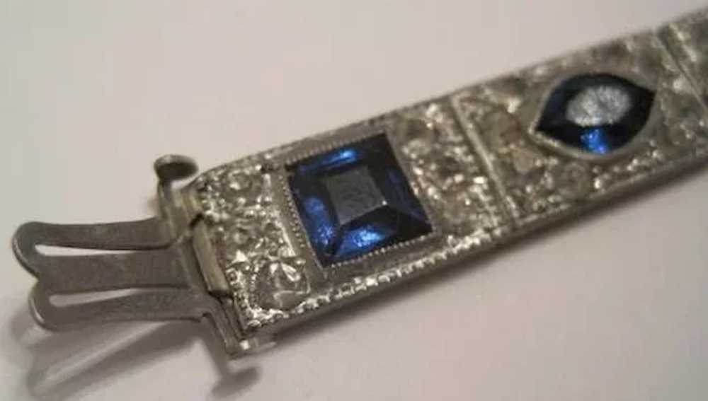 Art Deco Silver w/Blue & Clear Diamantes Bracelet… - image 3