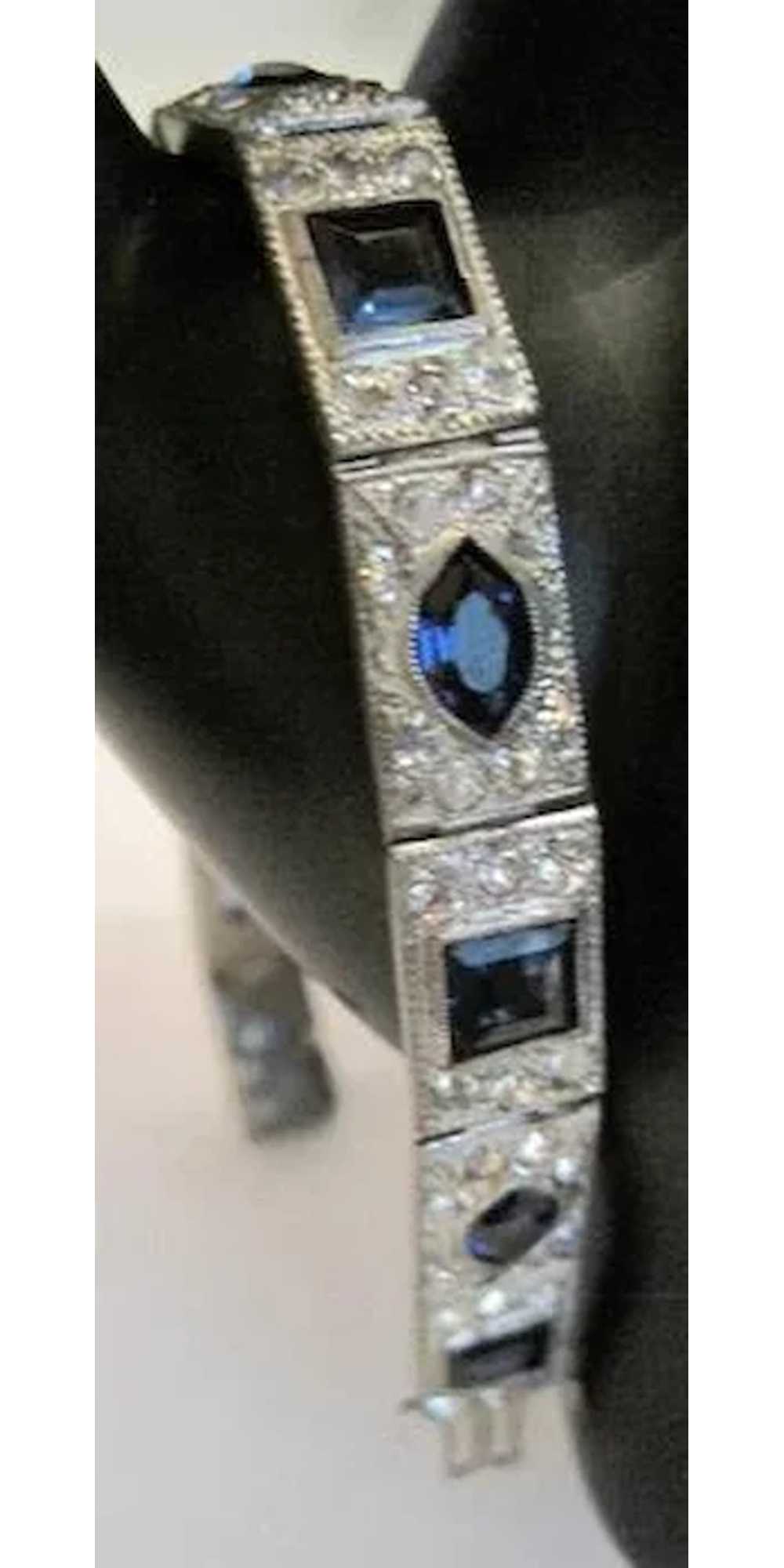 Art Deco Silver w/Blue & Clear Diamantes Bracelet… - image 6