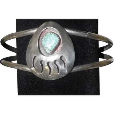 Bearpaw Turquoise on Silver Cuff Bracelet - 15.3 … - image 1