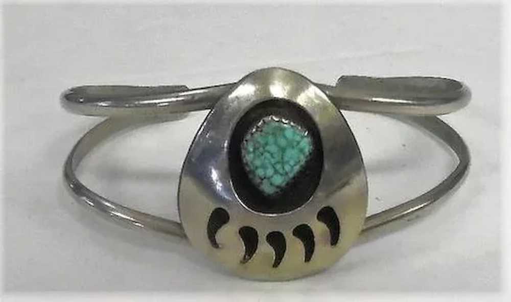 Bearpaw Turquoise on Silver Cuff Bracelet - 15.3 … - image 2