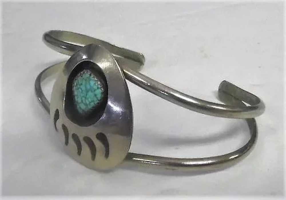 Bearpaw Turquoise on Silver Cuff Bracelet - 15.3 … - image 4