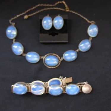 Vintage Sterling Silver and Opaline Glass Parure - image 1
