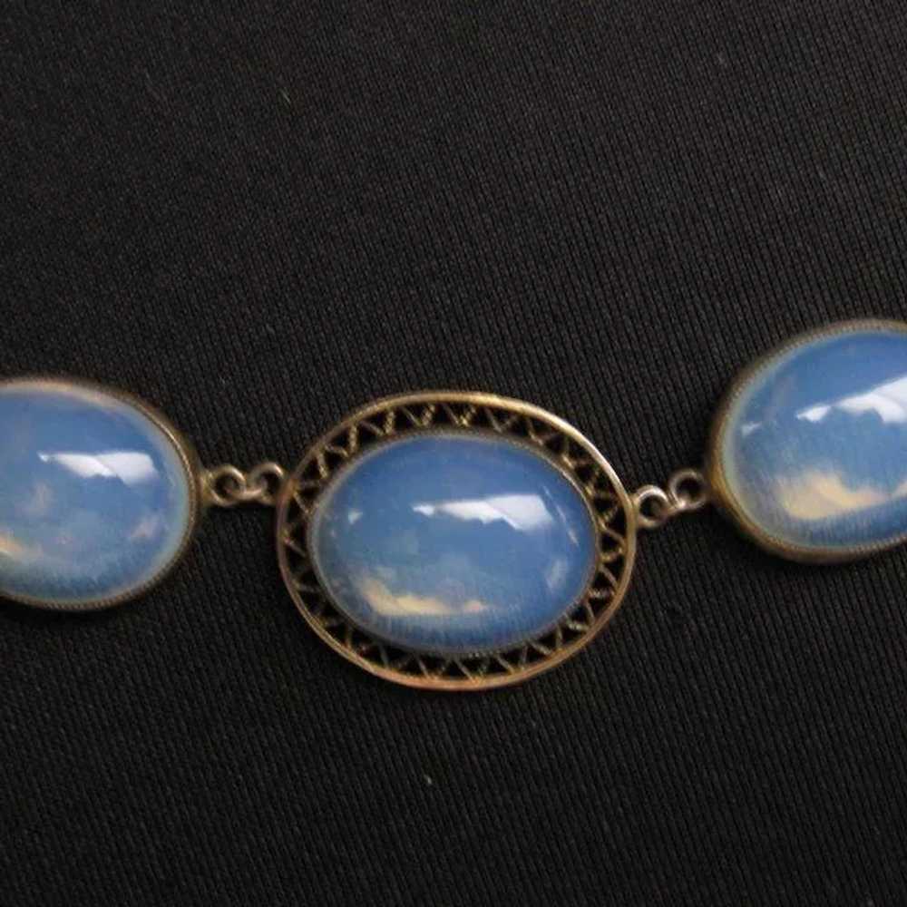 Vintage Sterling Silver and Opaline Glass Parure - image 2