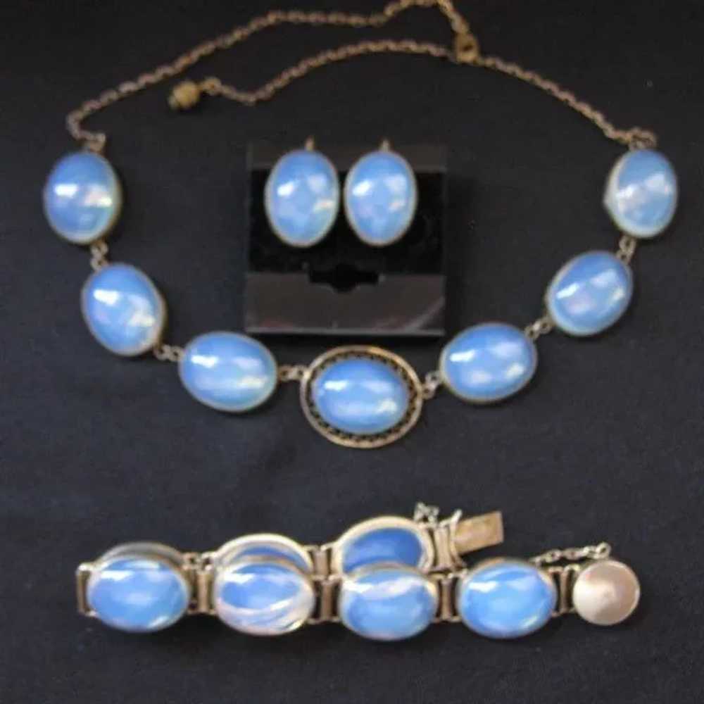 Vintage Sterling Silver and Opaline Glass Parure - image 9