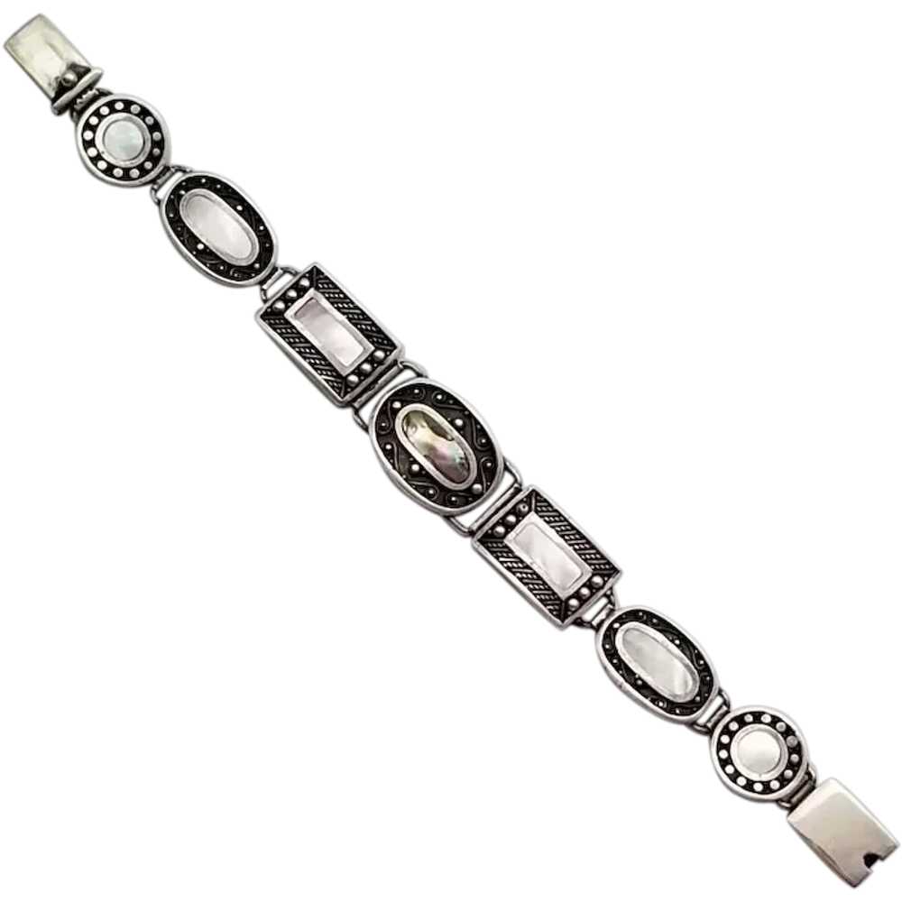 Vintage Sterling Silver and Mother-of-Pearl Brace… - image 1