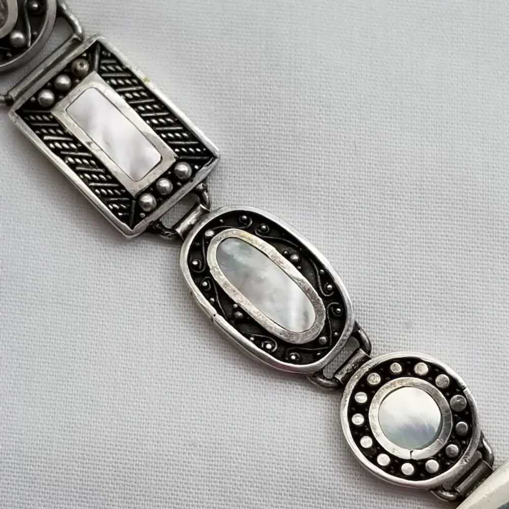 Vintage Sterling Silver and Mother-of-Pearl Brace… - image 3