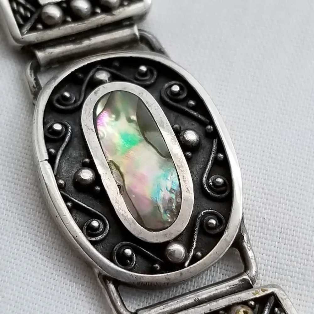 Vintage Sterling Silver and Mother-of-Pearl Brace… - image 4