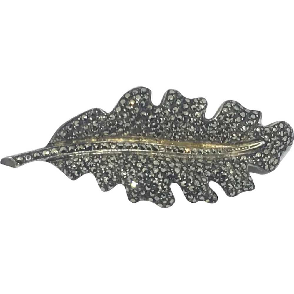 Vintage Germany Sterling Marcasite leaf pin Silver - image 1