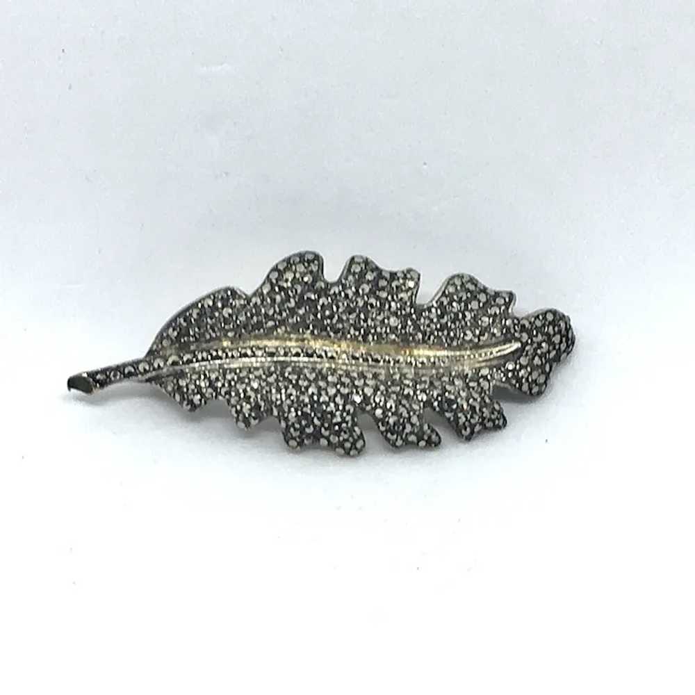 Vintage Germany Sterling Marcasite leaf pin Silver - image 2