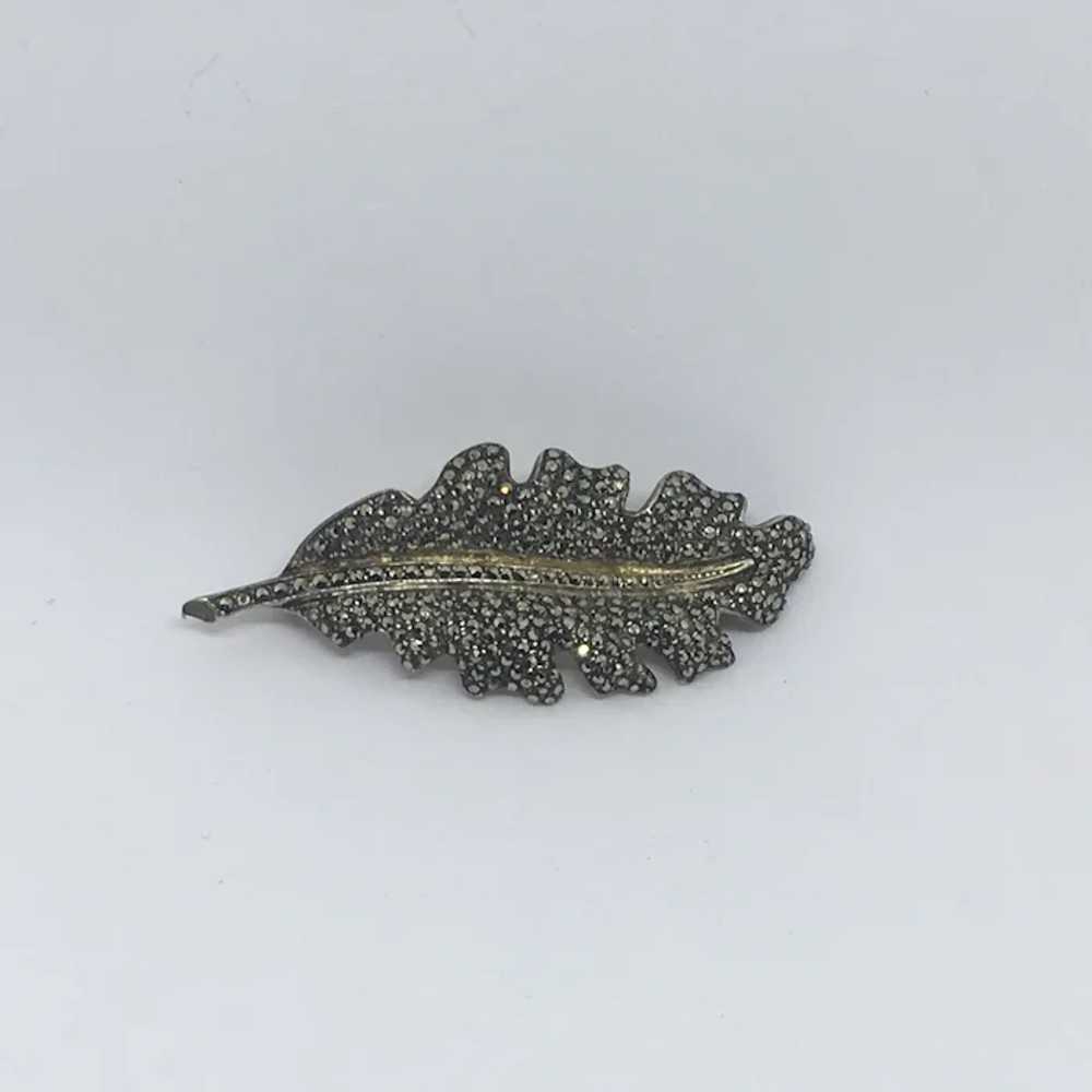 Vintage Germany Sterling Marcasite leaf pin Silver - image 3