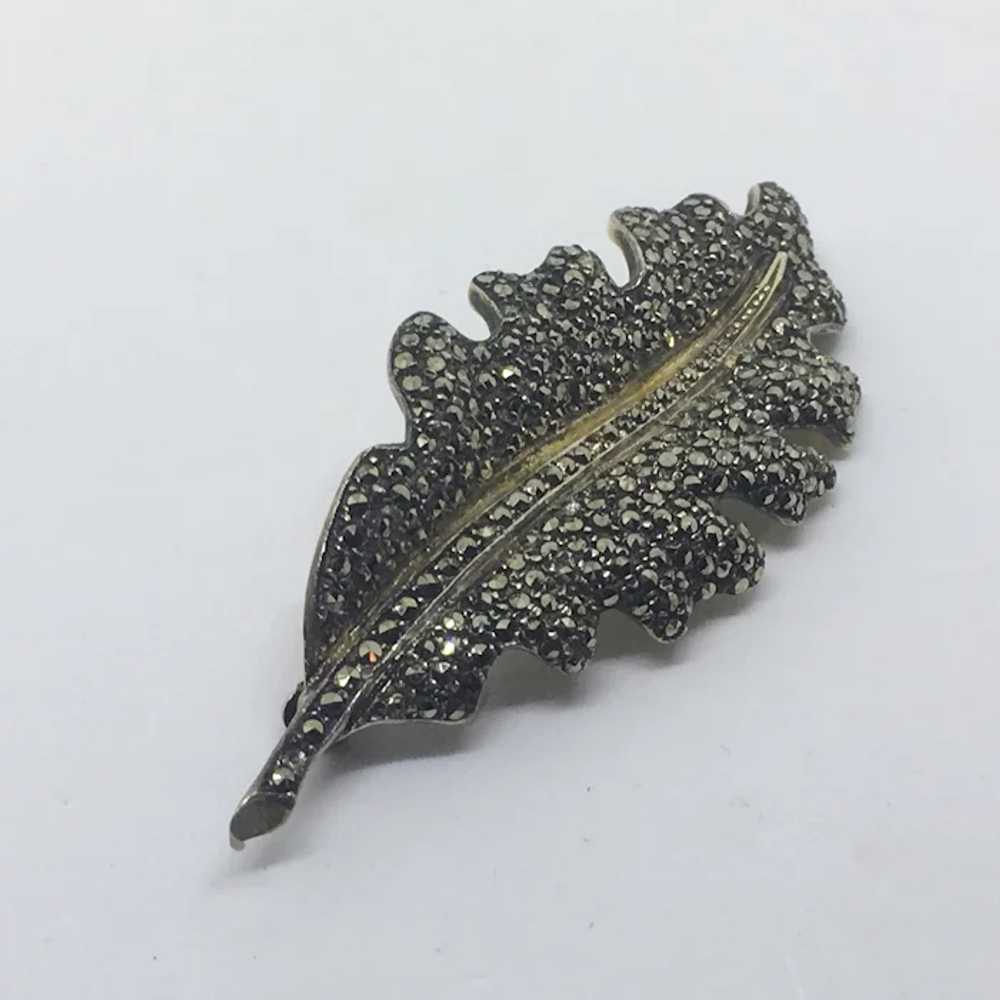 Vintage Germany Sterling Marcasite leaf pin Silver - image 4