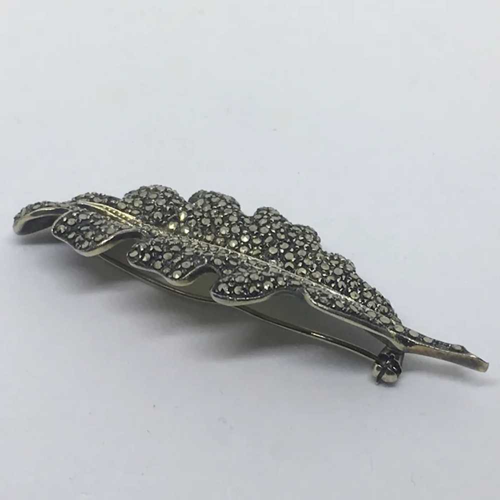 Vintage Germany Sterling Marcasite leaf pin Silver - image 5