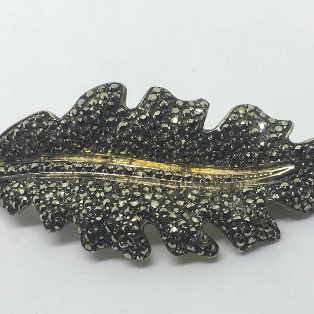 Vintage Germany Sterling Marcasite leaf pin Silver - image 8