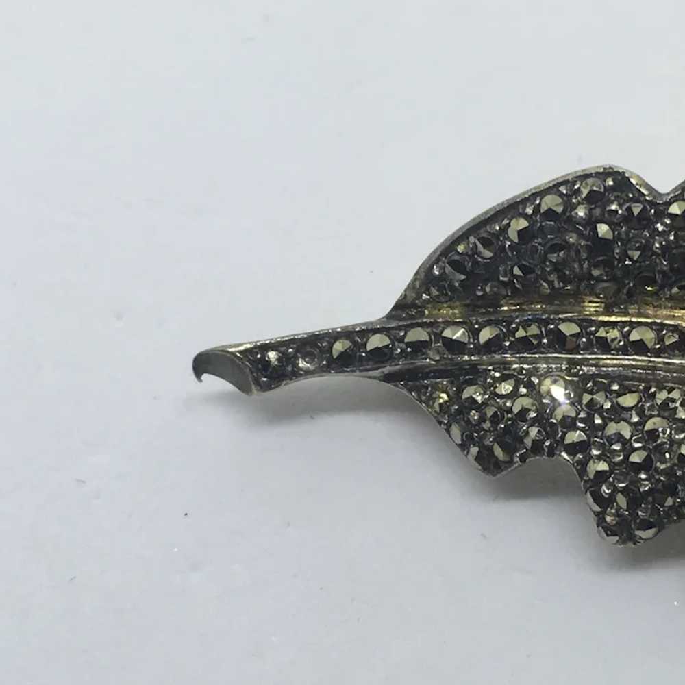 Vintage Germany Sterling Marcasite leaf pin Silver - image 9