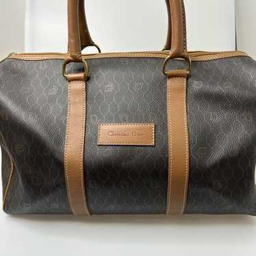 Christian Dior Black Brown Monogram Trotter Honeycomb Boston Duffle Bag  63450