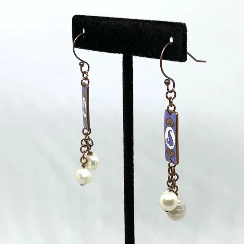 Repurposed Upcycled Enamel Earrings Blue Copper B… - image 4