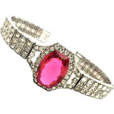 Art Deco Diamond & Ruby Paste Sterling Bracelet