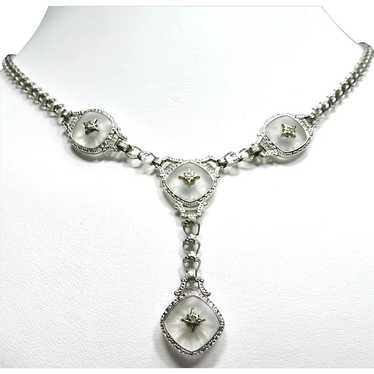 Art Deco 14K Diamond + Rock Crystal Krementz Neck… - image 1