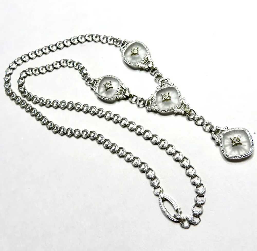 Art Deco 14K Diamond + Rock Crystal Krementz Neck… - image 2