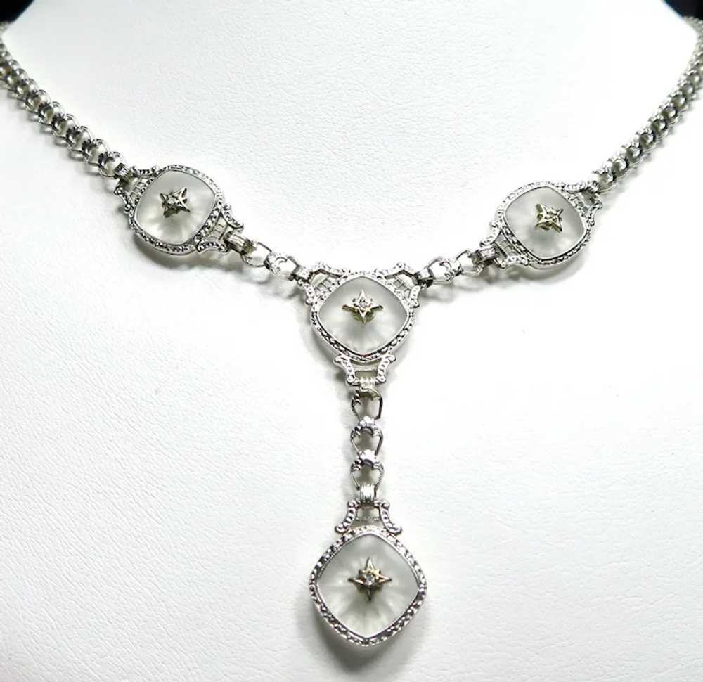 Art Deco 14K Diamond + Rock Crystal Krementz Neck… - image 3