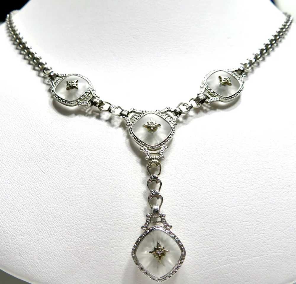 Art Deco 14K Diamond + Rock Crystal Krementz Neck… - image 6