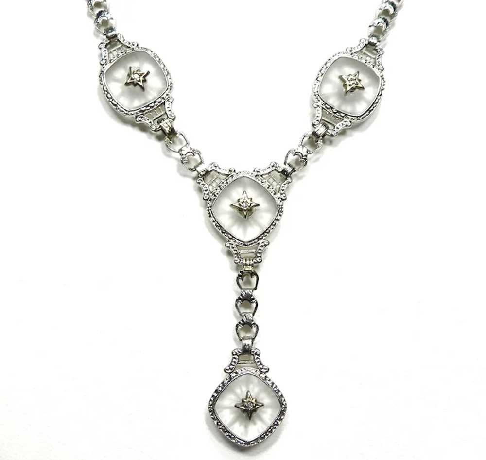 Art Deco 14K Diamond + Rock Crystal Krementz Neck… - image 9