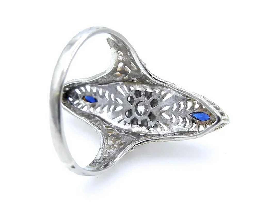 Art Deco 14K White Gold Diamond and Blue Sapphire… - image 4