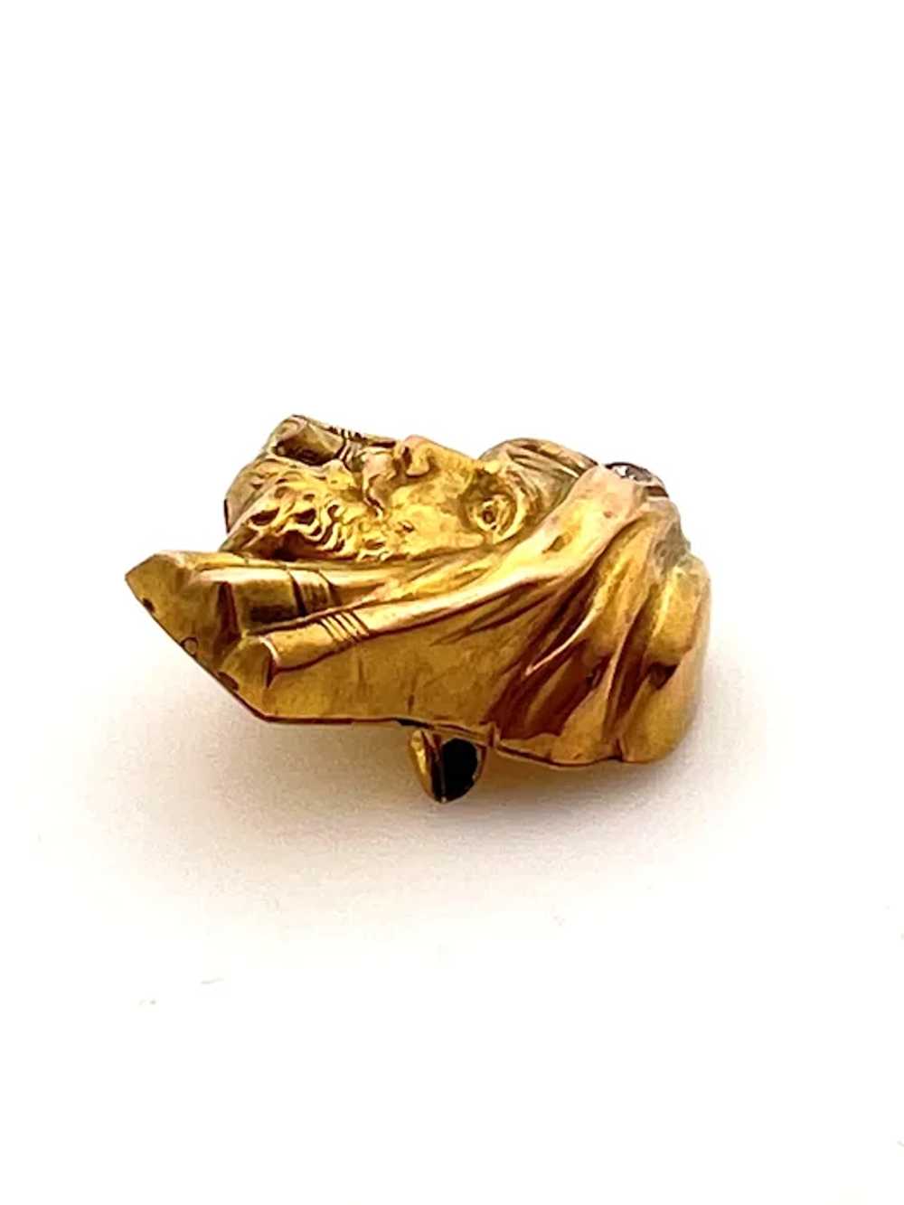 Victorian 10K Yellow Gold and Diamond Jesus Brooch - image 4