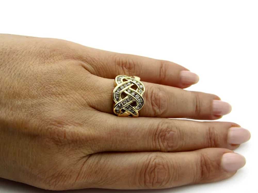 14K Yellow Gold Braided Diamond Ring - Size 6.75 - image 12