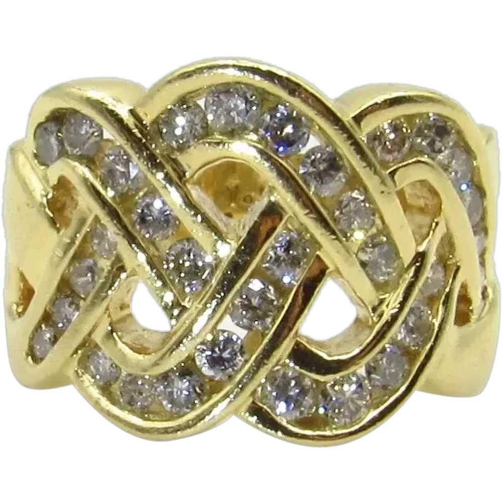 14K Yellow Gold Braided Diamond Ring - Size 6.75 - image 1