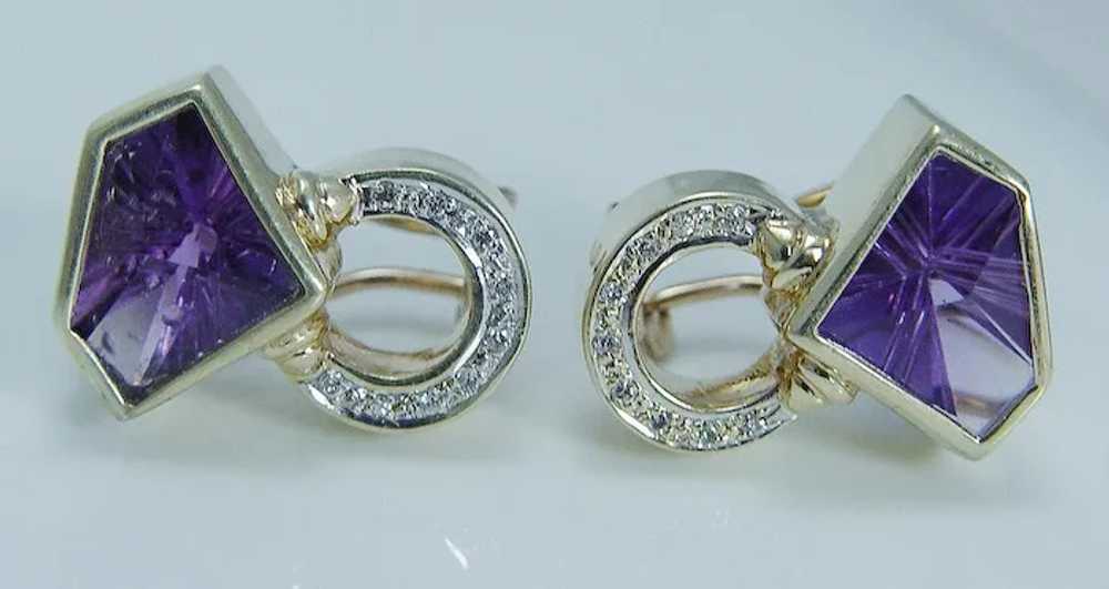 Estate 14K Yellow Gold Amethyst Diamonds Art Deco… - image 3