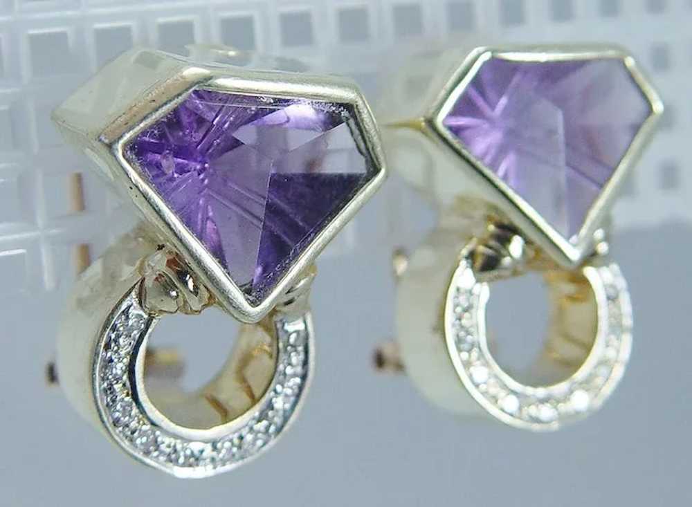 Estate 14K Yellow Gold Amethyst Diamonds Art Deco… - image 5