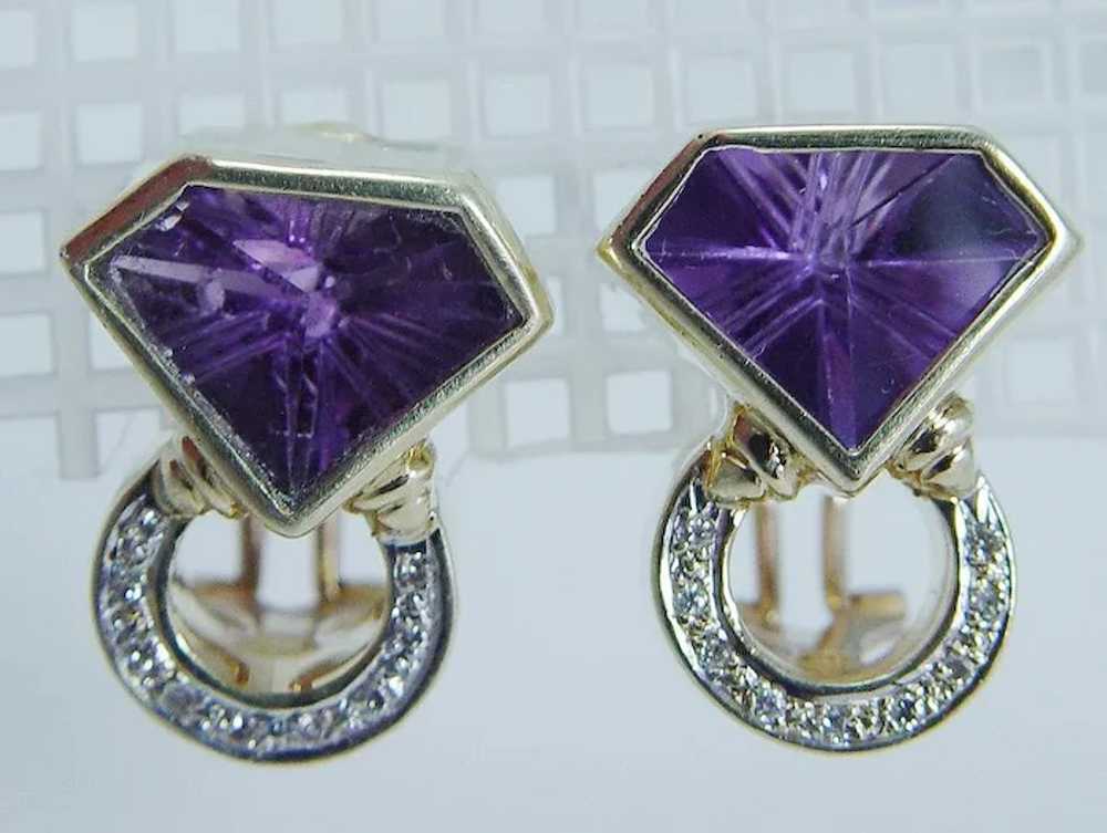 Estate 14K Yellow Gold Amethyst Diamonds Art Deco… - image 6