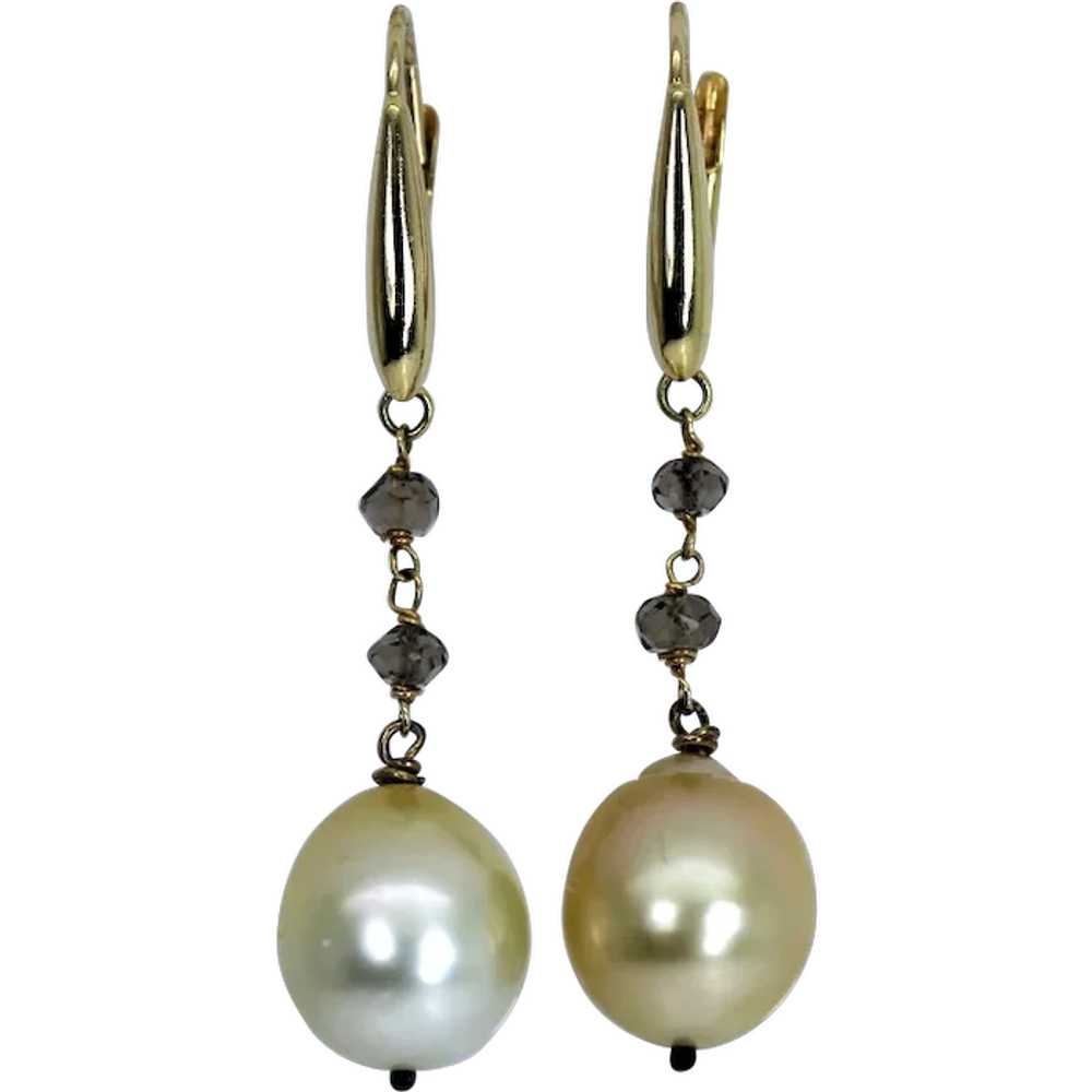 14K Gold Baroque Pearl Smoky Topaz Dangling Earri… - image 1