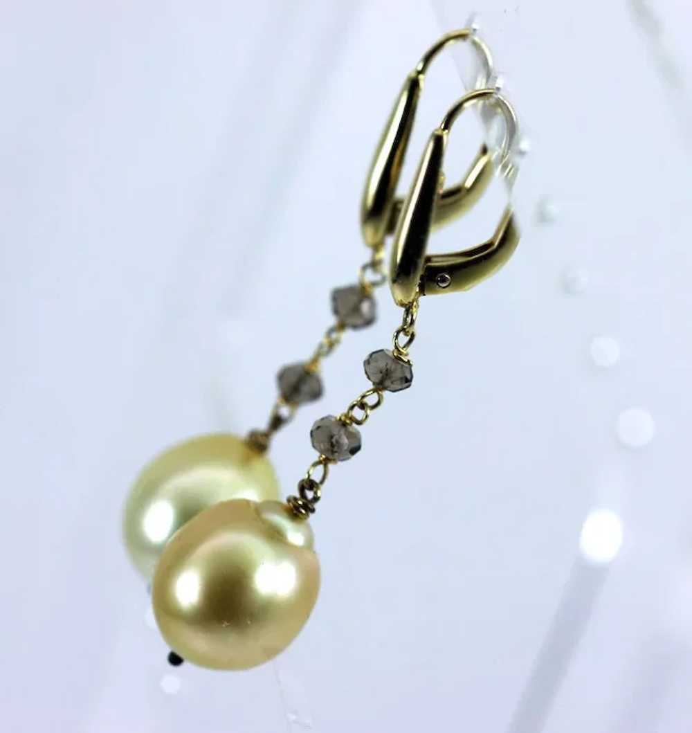 14K Gold Baroque Pearl Smoky Topaz Dangling Earri… - image 2