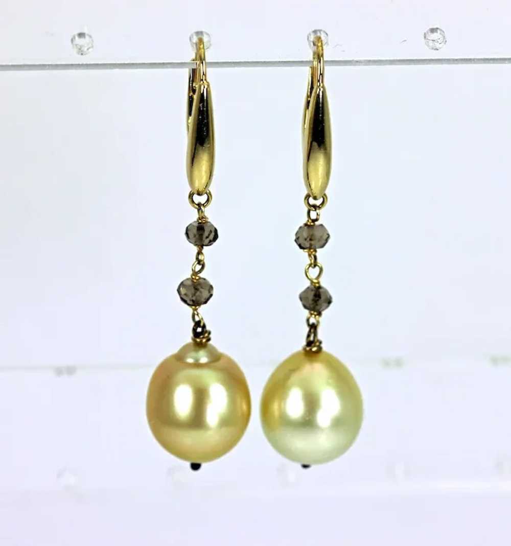 14K Gold Baroque Pearl Smoky Topaz Dangling Earri… - image 3