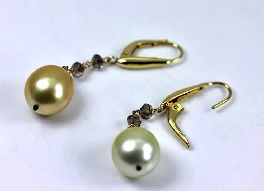 14K Gold Baroque Pearl Smoky Topaz Dangling Earri… - image 4