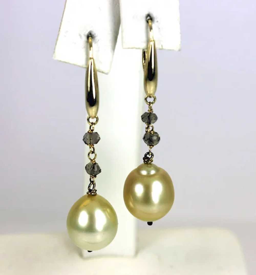 14K Gold Baroque Pearl Smoky Topaz Dangling Earri… - image 5