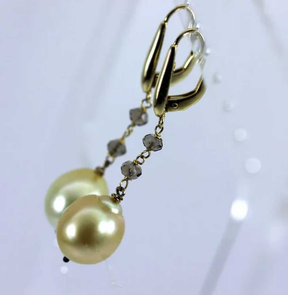 14K Gold Baroque Pearl Smoky Topaz Dangling Earri… - image 6