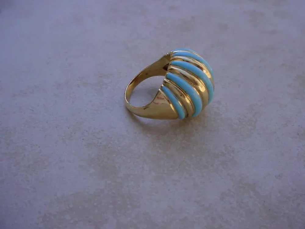 Beautiful 18K Gold Dome Ring w/ Vitreous Sky Blue… - image 6