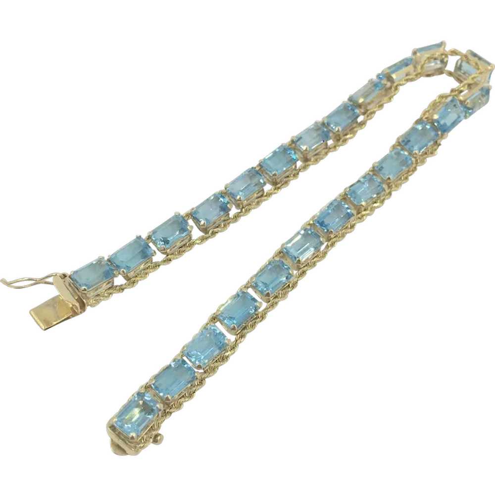 10K Gold Blue Topaz Gemstone Rope Chain Bracelet - image 1