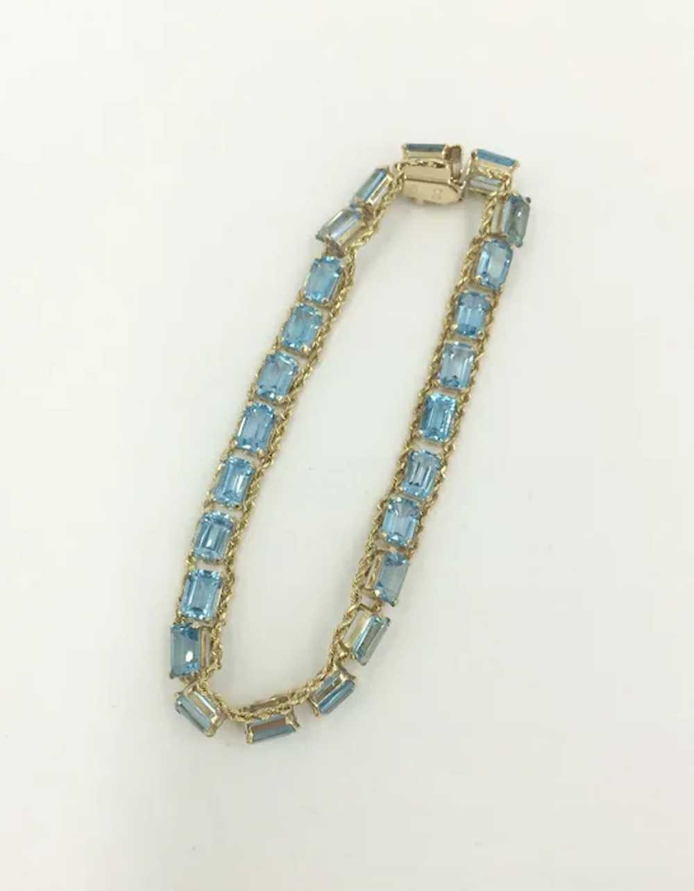 10K Gold Blue Topaz Gemstone Rope Chain Bracelet - image 3