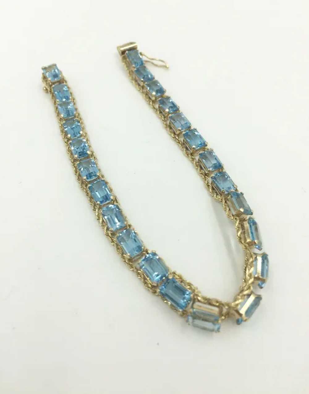 10K Gold Blue Topaz Gemstone Rope Chain Bracelet - image 7