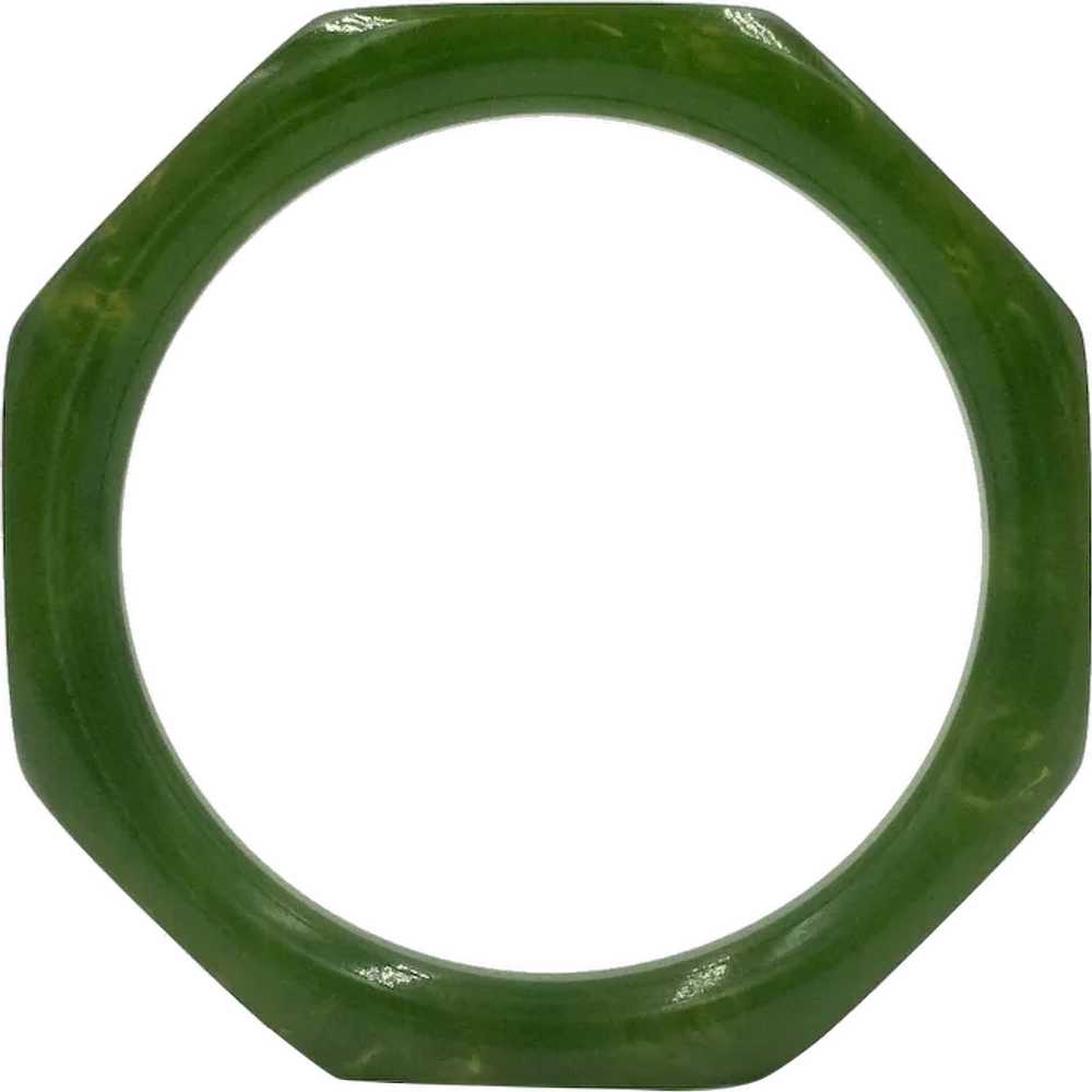 Octagon Green Bakelite Vintage Bangle Octagonal B… - image 1