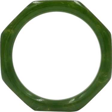 Octagon Green Bakelite Vintage Bangle Octagonal B… - image 1